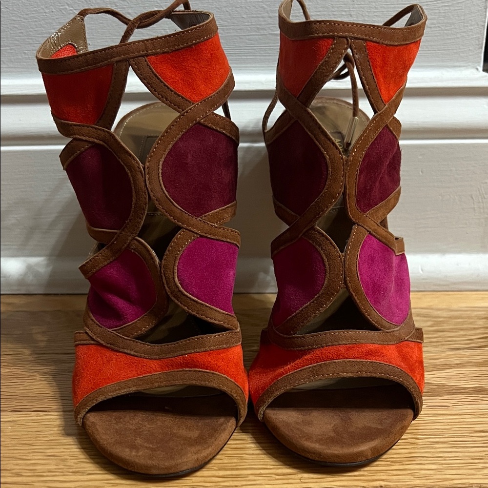 Aquazzura Firenze Suede & Leather Colorful Strappy Sandals. Unworn.